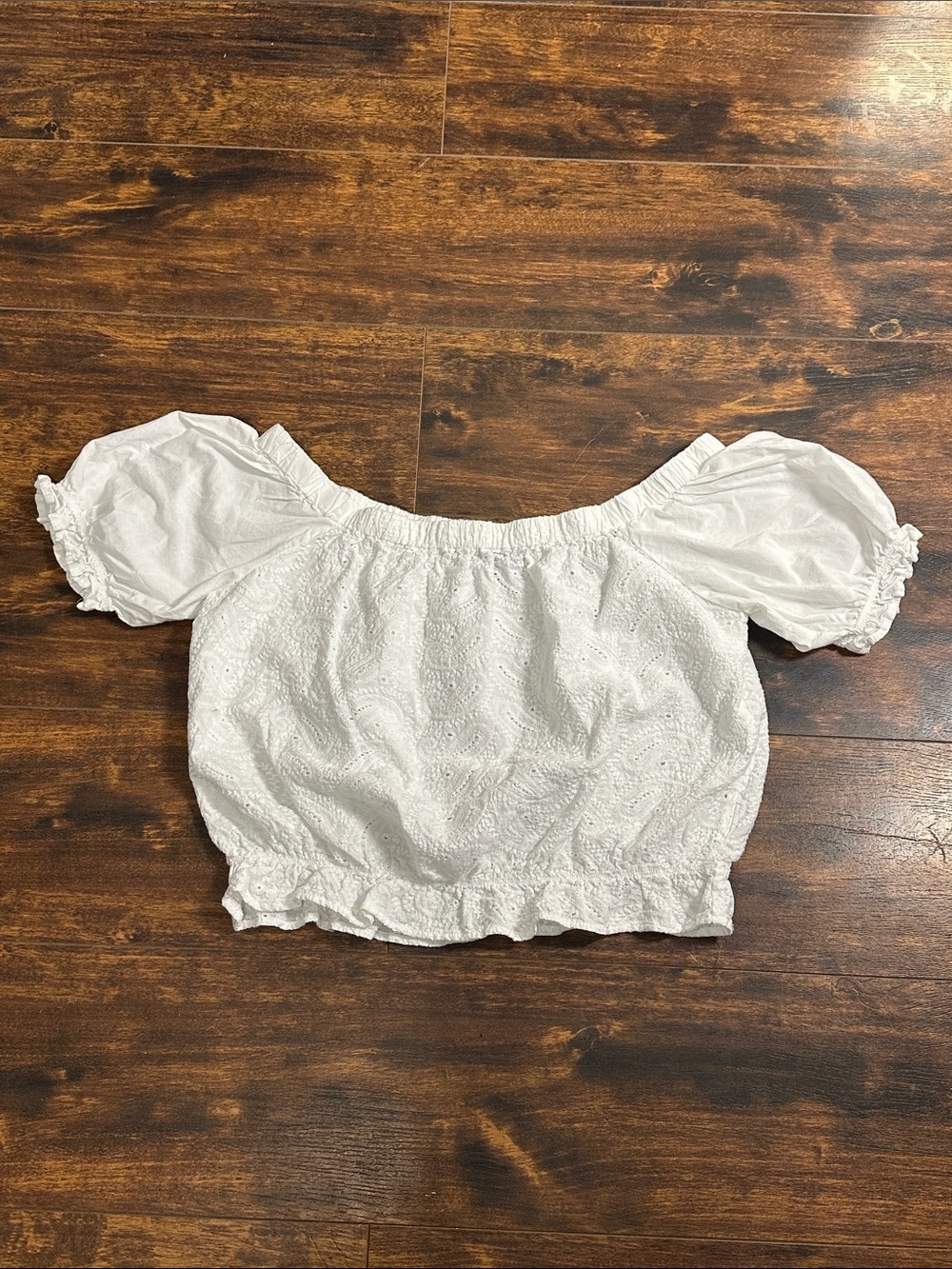 Wrangler Retro White Eyelet Off Shoulder Crop Top L 🤍🤠